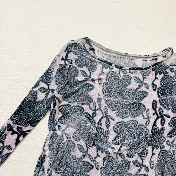 Blue Floral Stretch Knit Long Sleeve Top, Best Fits Small-Medium - Picture 2 of 8